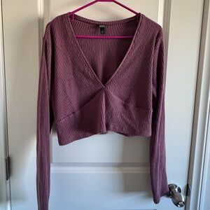 Wild Fable Ribbed V-Neck Crop Top - Mauve
